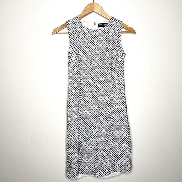 Karl Lagerfeld White‎ With Black Embroidery Eyelet Dress size 0/2 - Picture 1 of 7